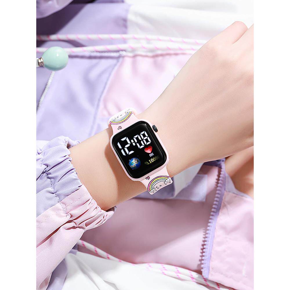 小学生电子手表夜光男孩女孩卡通可爱印花简约运动儿童电子表腕表