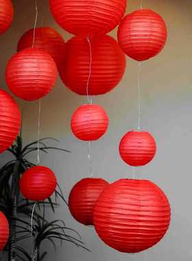红灯笼橙纸灯笼饰节日乔迁周岁KJN礼结黄婚挂场景布置拍照色道具