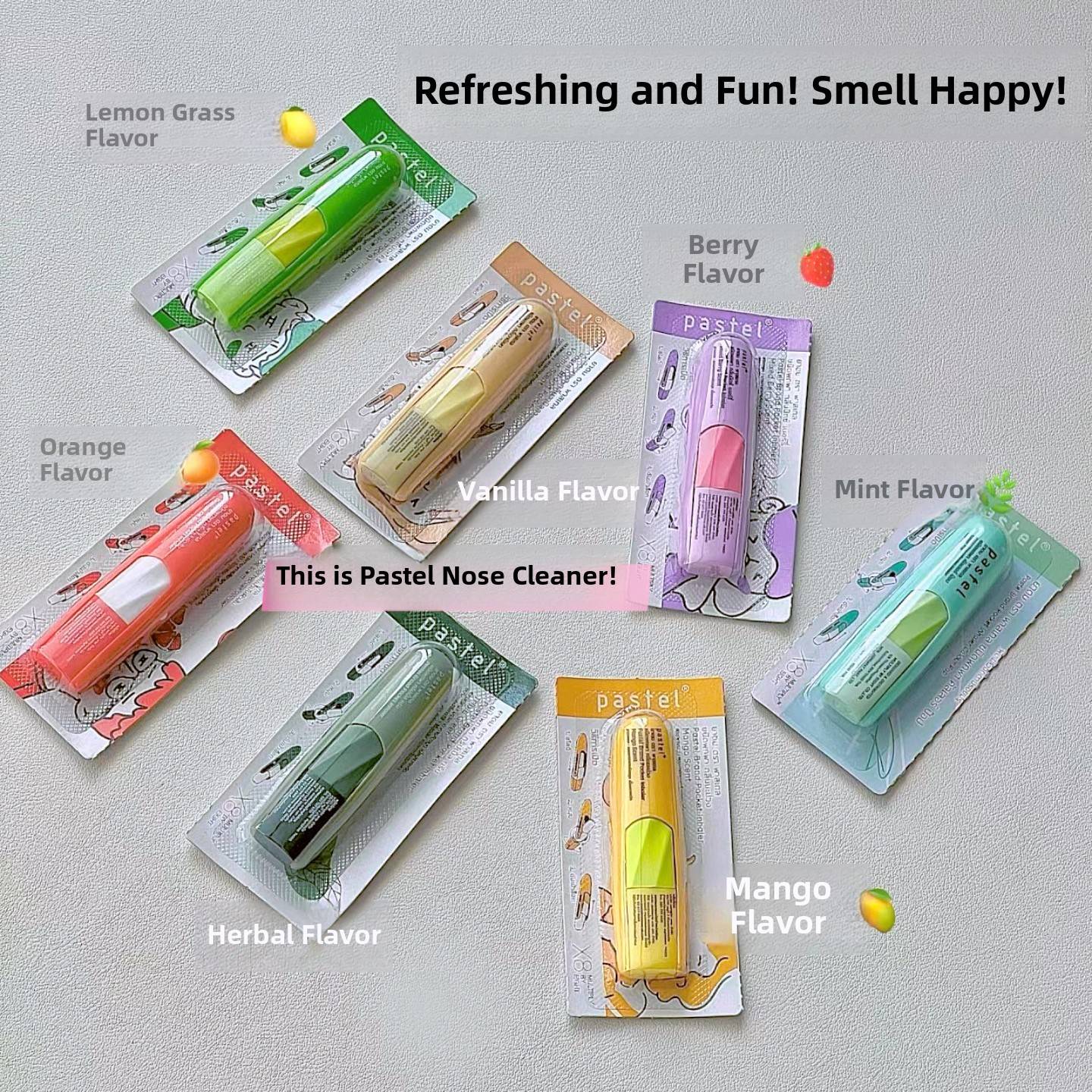 泰里泰气！泰国pastel笑脸鼻通水果香味薄荷棒提神醒脑防困鼻吸式