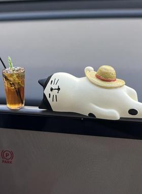 茶猫咪摆办公室桌喝H6450面屏幕电内脑萤幕摆件工位趴件趴装饰品