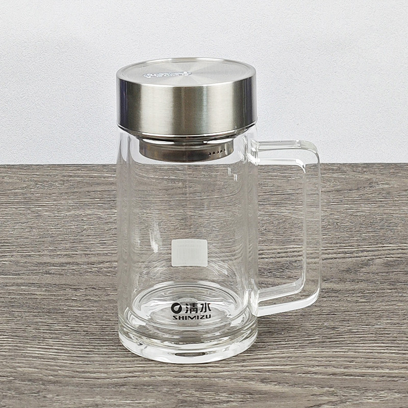 上海SHIMIZU清水双层玻璃杯泡茶杯水杯男家用耐高温办公杯带手柄