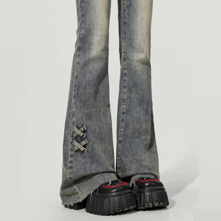 女童裤子冬装儿童加厚一体绒微喇长裤初中大童女孩加绒牛仔喇叭裤