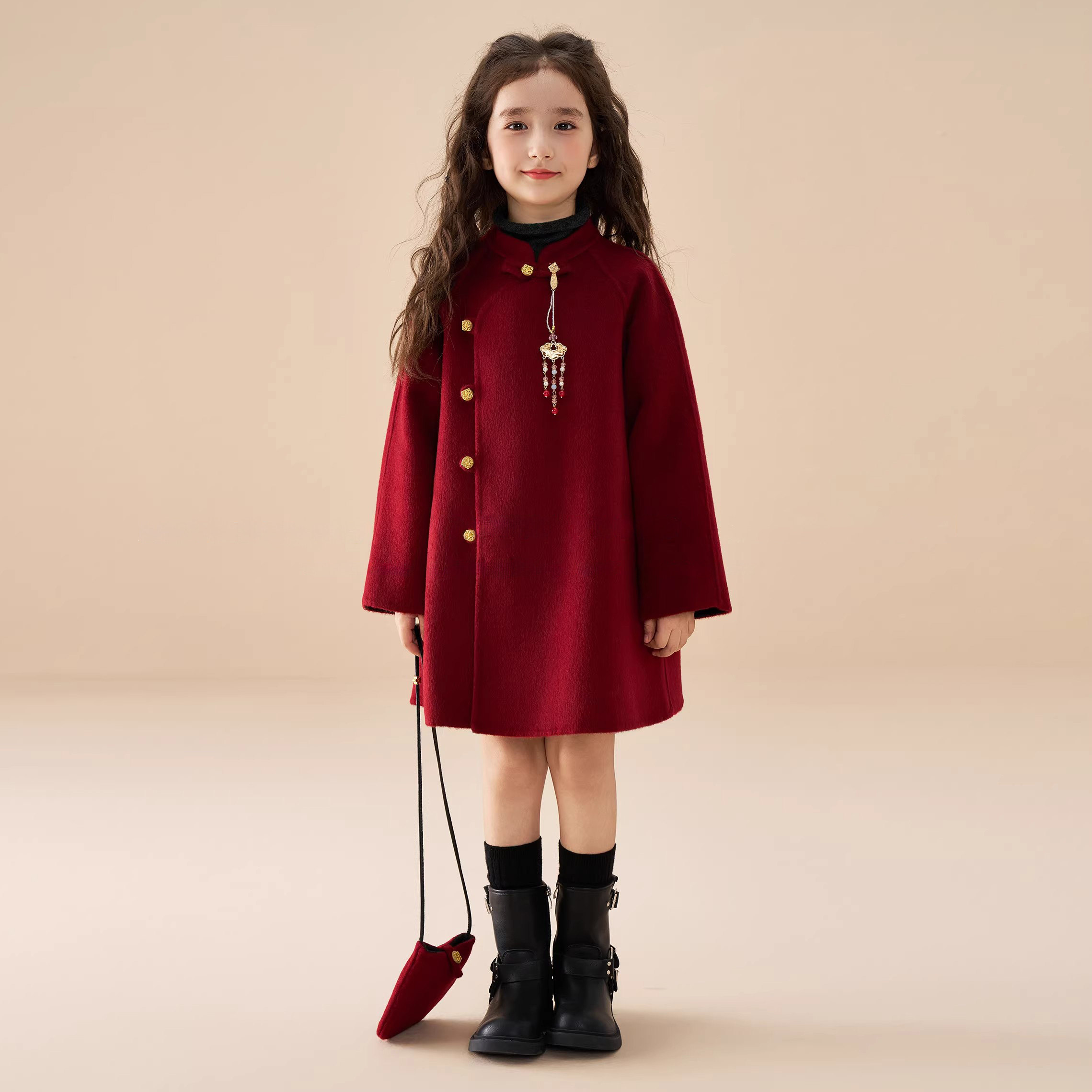 女童新中式红色呢子大衣冬季加厚中长款儿童新年拜年服女大童外套,童装/婴儿装/亲子装,呢大衣,淘宝优惠券,粉丝福利购,淘宝优惠卷