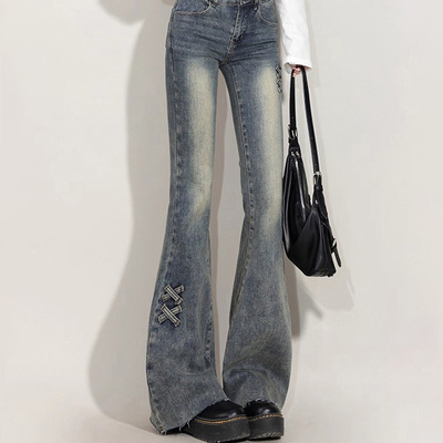 女大童喇叭裤冬装韩版加绒牛仔裤