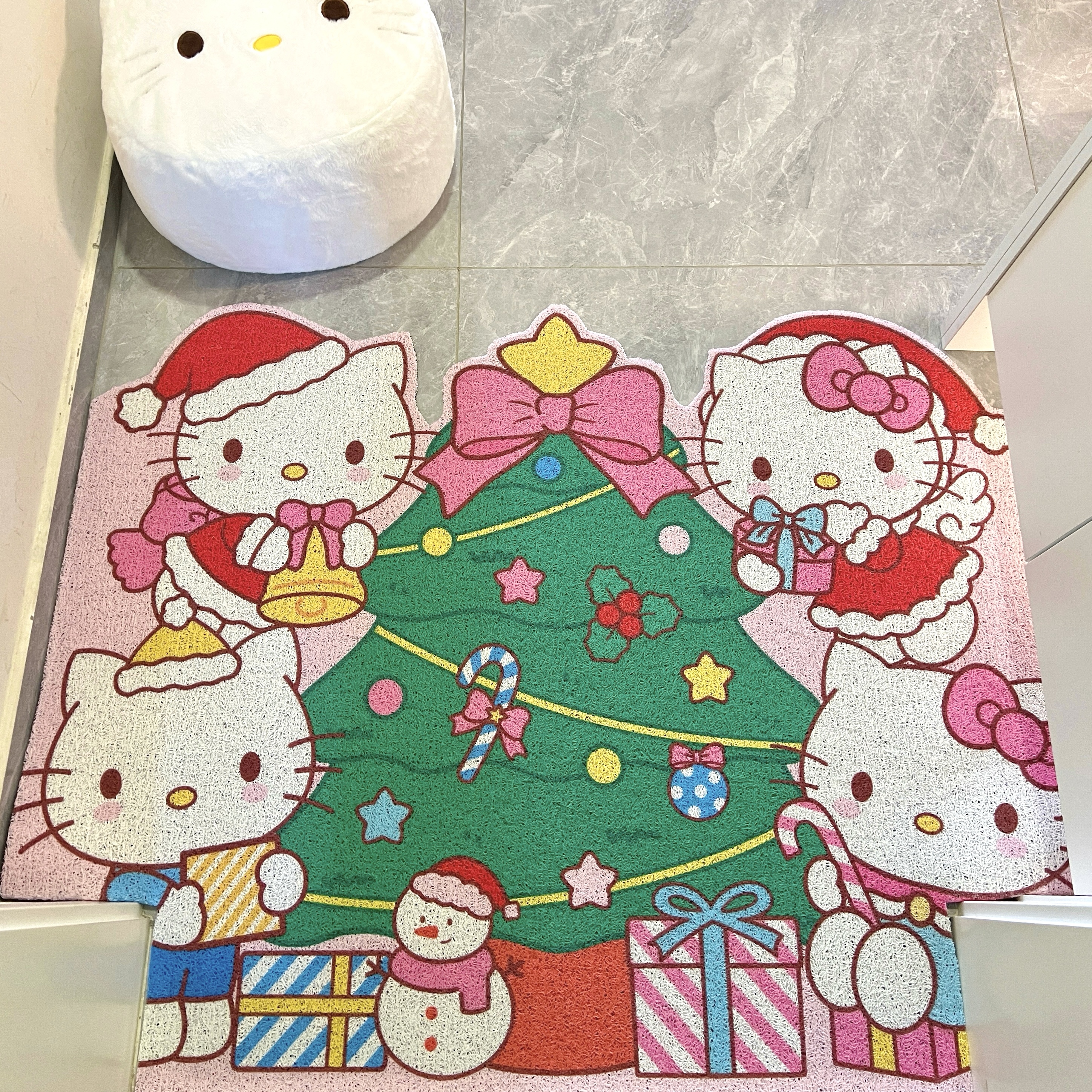 生活予你卡通圣诞猫咪家用入户门地垫进门玄关门垫可裁剪门口脚垫