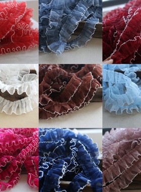 4CM宽欧根纱缩褶狗牙边立体花边 家居布艺洛丽塔鞋帽服饰手工DIY