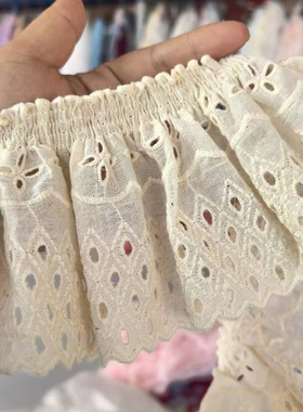 纯棉花边辅料蕾丝棉布花边刺绣布料米白色服装配饰材料