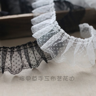 5CM宽黑色波点蕾丝缩皱辅料花边