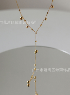 拉长脖颈设计Y形流苏长链金珠金