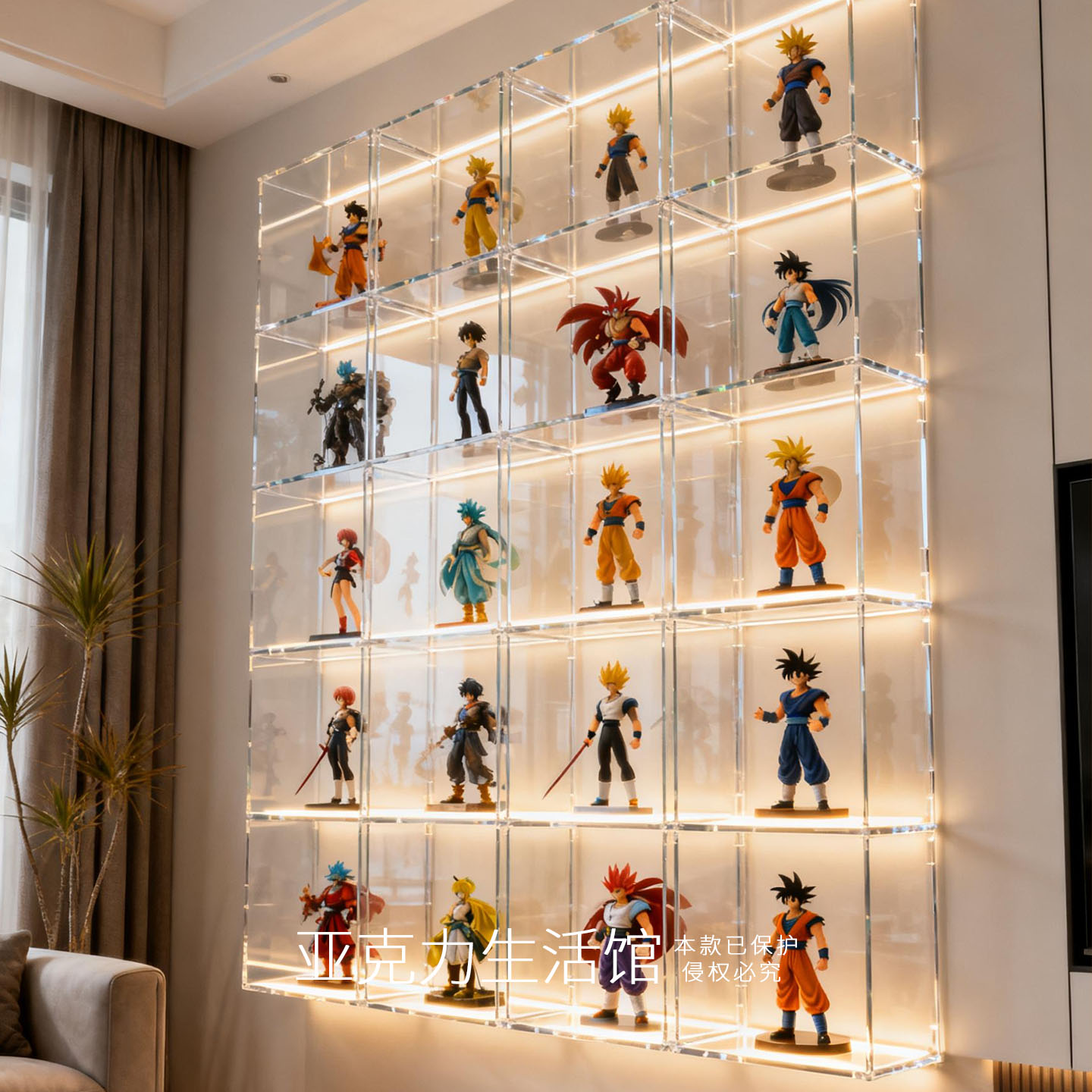 亚克力手办展示柜透明带灯定制