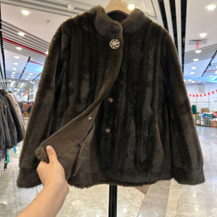 新 妈妈装 气质短款 仿水貂绒仿皮草外套女秋冬保暖毛毛大衣洋气时尚