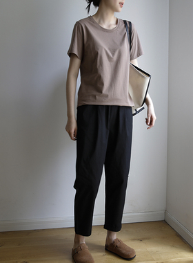 艺间出品通勤宽松棉简约圆领基础短袖t恤女2025春夏驼色