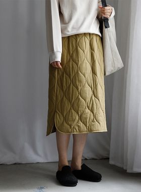 艺间出品文艺百搭夹棉通勤中长半身厚a字裙2025秋冬姜驼色