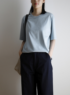 艺间出品 宽松简约短袖T恤日系文艺感极简有型阔袖品质棉晨曦雾蓝