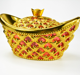 2026新年金元宝糖果盒春节道具装饰开业礼品仿真空心塑料元宝摆件