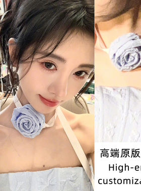 鞠婧祎同款颈花玫瑰花项链