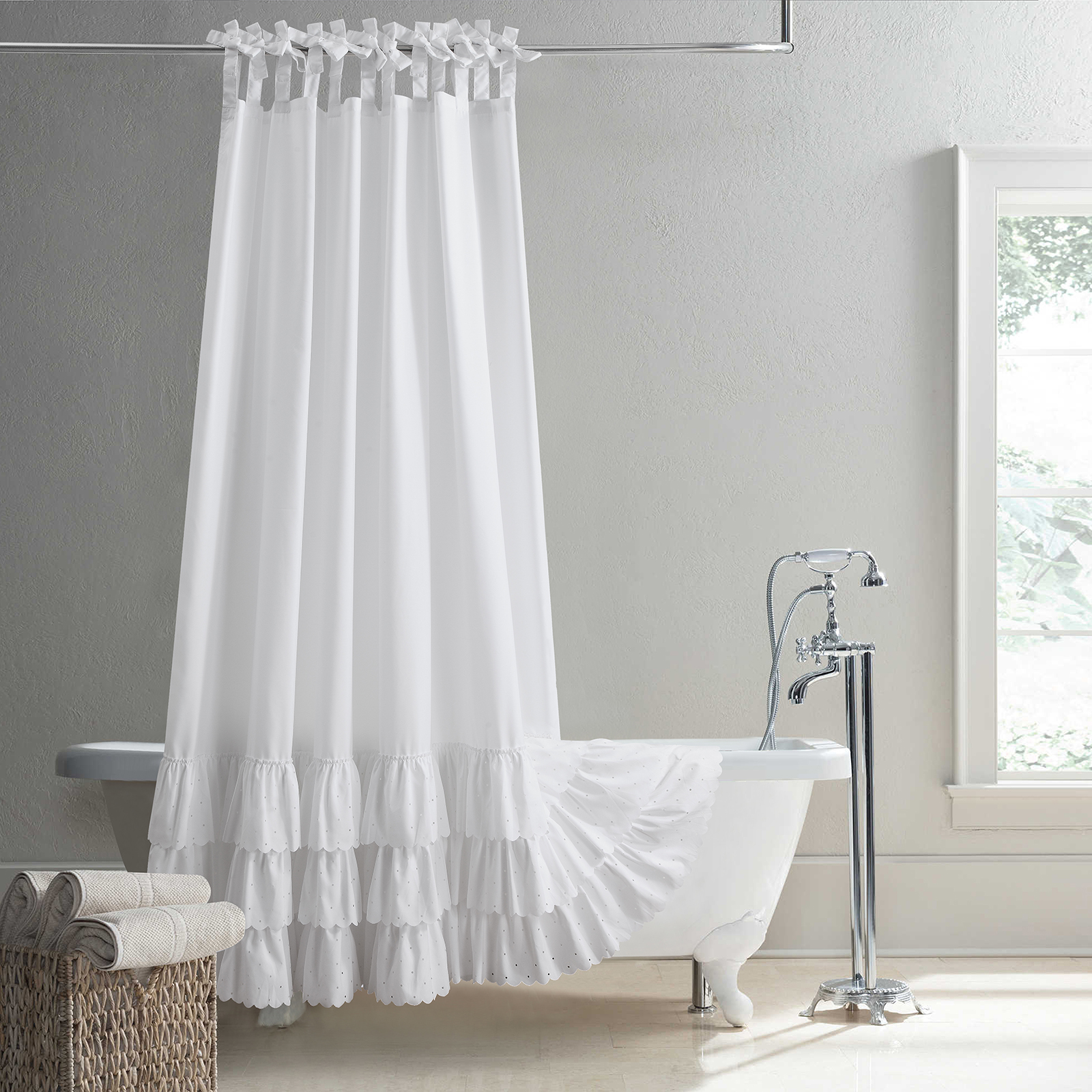 欧式时尚华贵白色柔软磨毛布浴帘