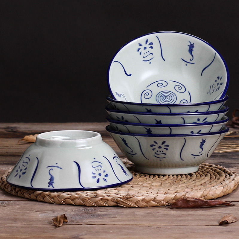 复古陶瓷葵斗碗中式青竹花斗笠拉面汤碗商用大圆形釉下彩怀旧瓷碗