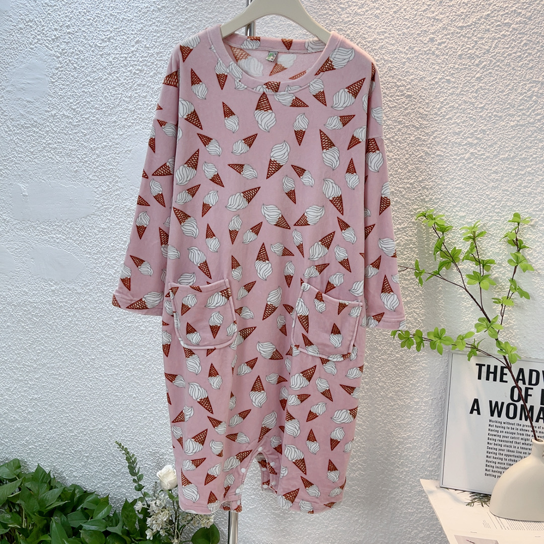 瑕疵双面薄绒睡裙两穿连体裤裙女