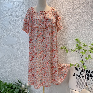 短裙胖mm家居服200斤碎花卡通 大码 短袖 睡裙女夏季 人造棉棉绸薄款