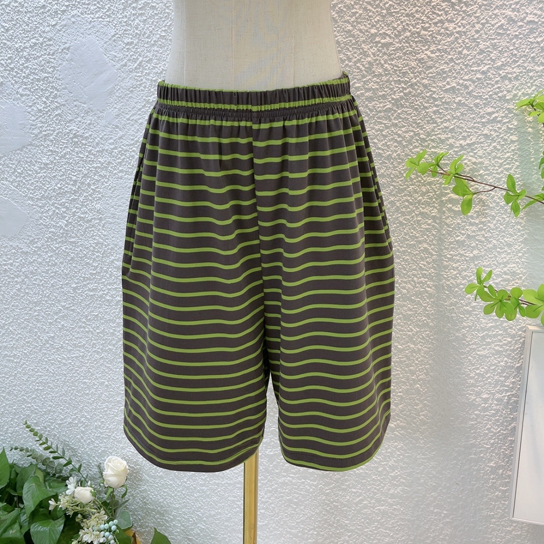 男女都可单条短裤家居裤纯棉大码睡裤条纹夏季宽松高腰三五分裤