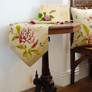 辛夷花开提花桌旗居家禅意茶桌垫长条茶旗装 饰布艺