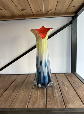 出口丹麦琉璃玻璃花瓶轻奢摆件插花水培琉璃花器客厅现代简约