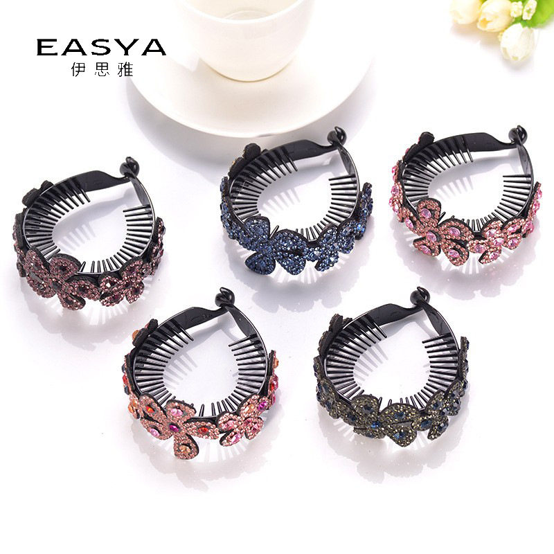 马尾扣韩版镶钻香蕉夹丸子头盘发器水钻花苞头扣夹头饰