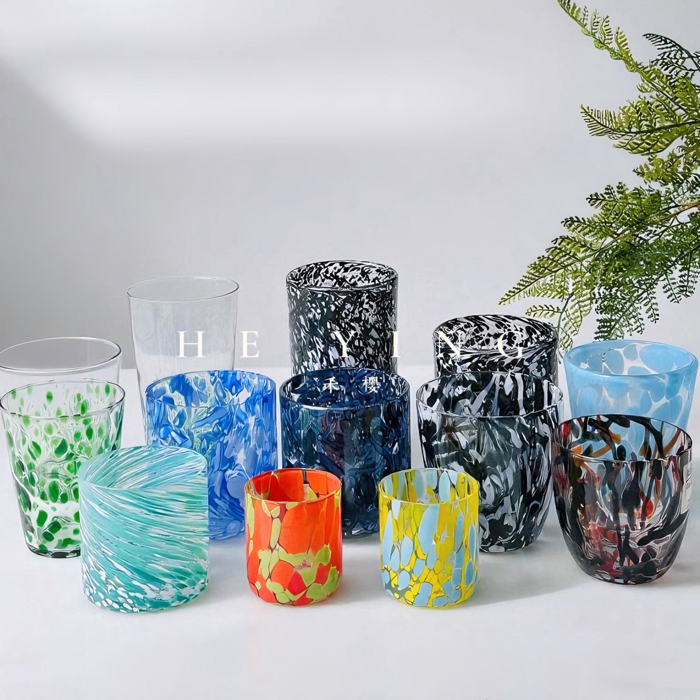 818禾樱中古出口外贸法式小众早餐果汁彩色玻璃水杯酒杯创意新款