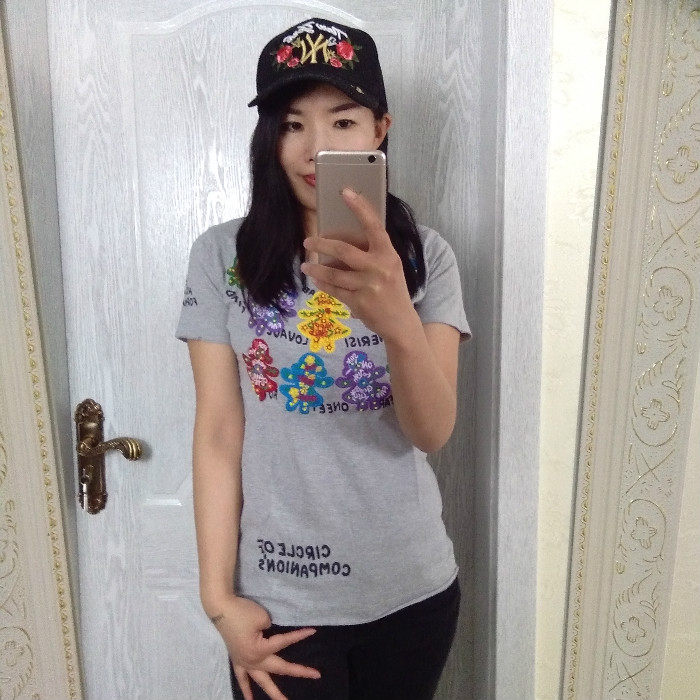 短袖休闲T恤女2018夏ins宽松ROUGH出口纯棉百搭圆领打底衫