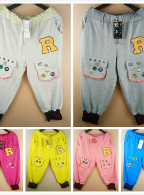 七分裤ROUGH春夏出口2018女装学生宝妈灰色蓝色灰舒适毛圈棉卫裤