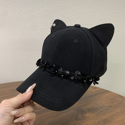 韩国设计师2025新款亮片可爱洋气耳朵棒球帽高品质轻奢鸭舌帽