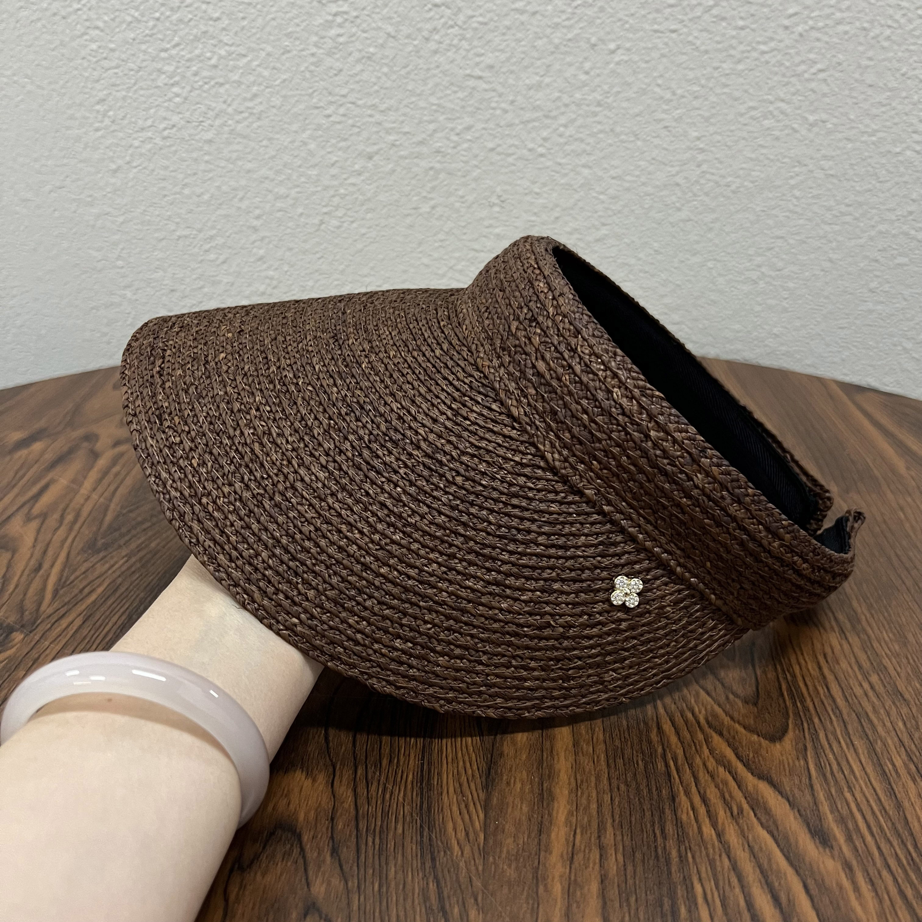 空顶帽女夏季海边度假沙滩帽遮阳防晒拉菲草编织发箍无顶太阳帽子