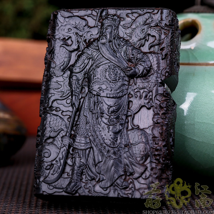 zippo打火机正版男士正品 关公紫檀金丝楠紫光檀木雕木质收藏礼品