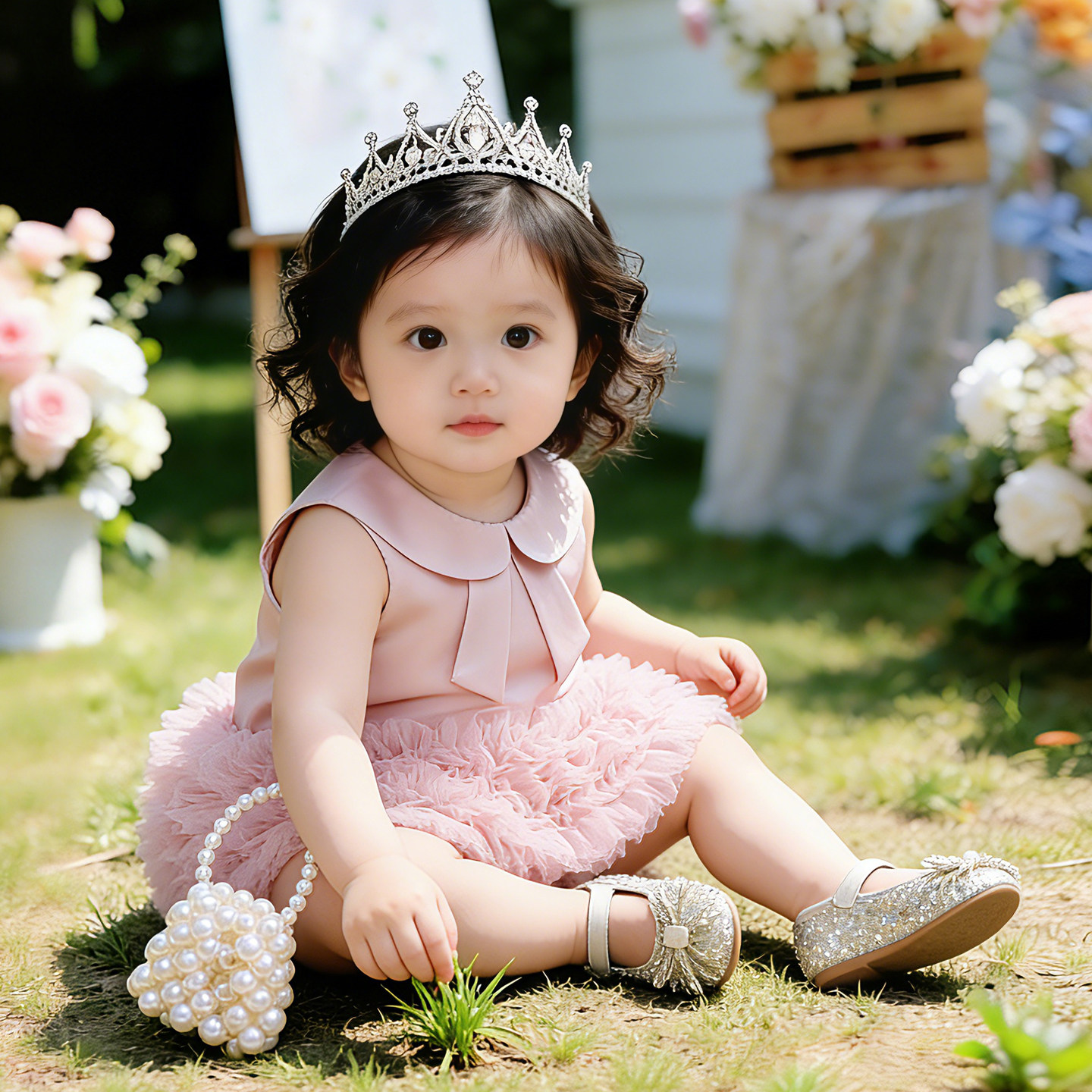 周岁女宝礼服生日宴抓周粉party中式婴儿蛋糕连衣裙子女童公主裙