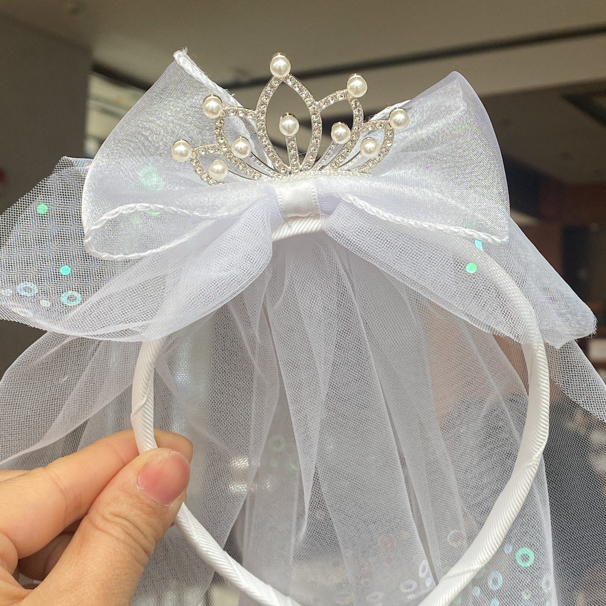 儿童发箍周岁生日发饰女宝宝头纱蝴蝶结甜美公主裙配饰小女孩发卡