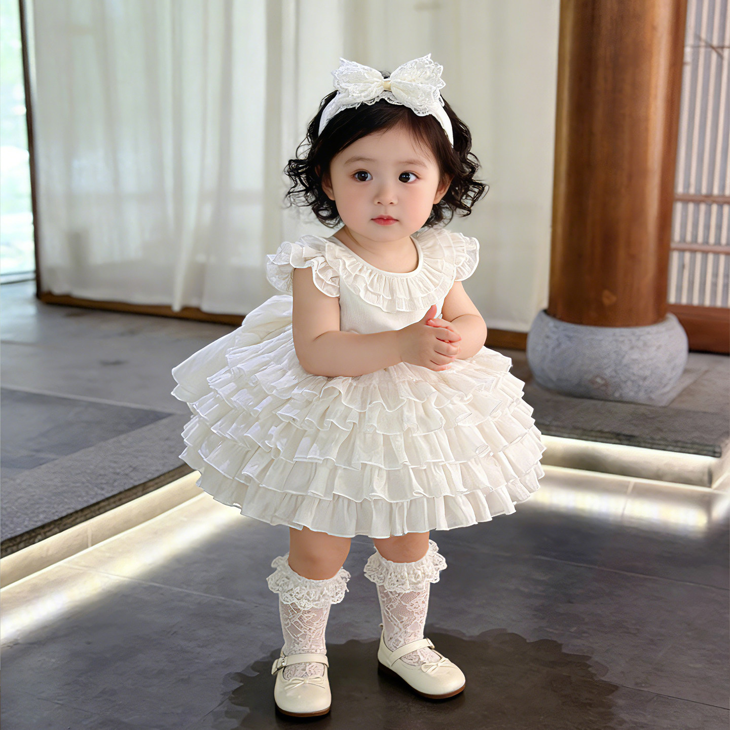 公主裙女童夏生日衣服白色绝美一岁婴儿童蓬蓬裙子周岁女宝宝礼服