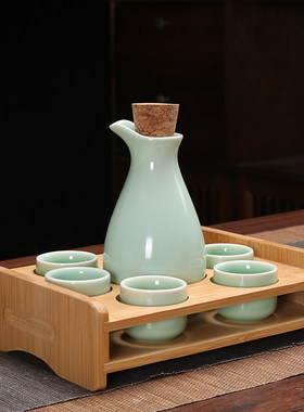 创意白酒杯陶瓷酒具套装家用分酒器仿古酒壶小酒盅喝清酒杯收纳架