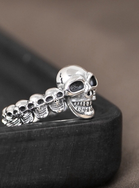S925纯银复古做旧泰银骷髅戒指