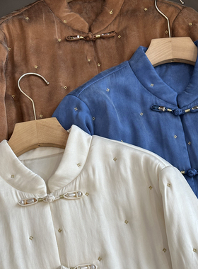 C4686时尚巴黎的老店 绵软丝滑 中式立领盘扣三色夹棉外套女 保暖