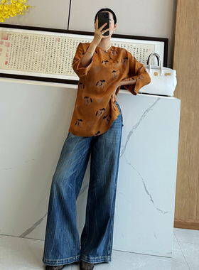 C4346 时尚巴黎的老店 够显瘦 腔调足 重工水洗 阔腿牛仔长裤 蓝