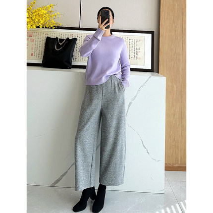 C4760 时尚巴黎的老店 有调性巨保暖！加绒羊毛呢休闲镰刀裤 六色