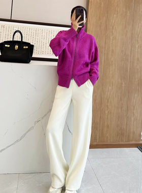 C3798 时尚巴黎的老店 美丽又高及 重磅羊毛针织 半高领开衫外套