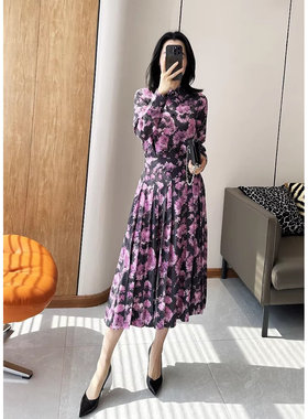 C4126分开拍紫花真丝套裙 原690-750元 25年回馈清仓不退不换