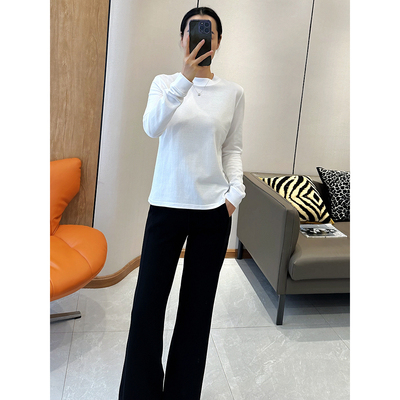 C4550时尚巴黎的老店 经典圆领 百搭显瘦纯色 可打底黑白长袖棉T