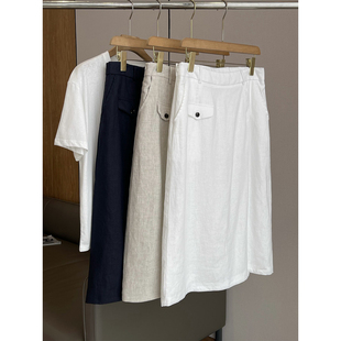 V5405 时尚巴黎的老店 高智感  松弛老钱风 天然亚麻 直筒半身裙