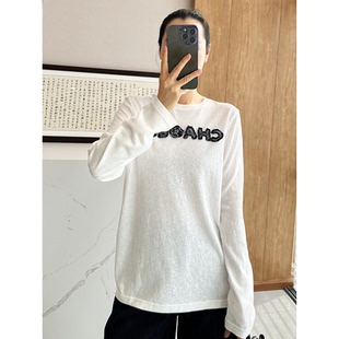 芜法拒绝 老店 香风粗花呢字母 微透 T恤 C3949时尚 白色长袖 巴黎