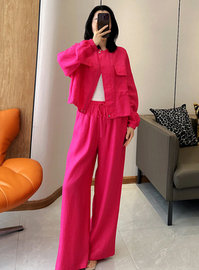 C4558 时尚巴黎的老店 休闲运动百搭 年轻松弛 进口苎麻三色套装