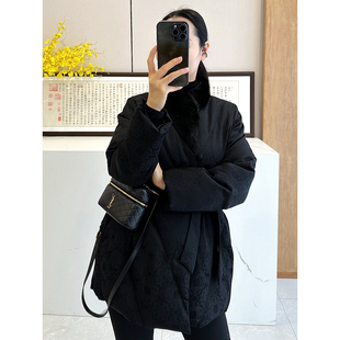 C4834 时尚巴黎的老店 珍藏 水貂毛领 新中式提花鹅绒羽绒服 系带