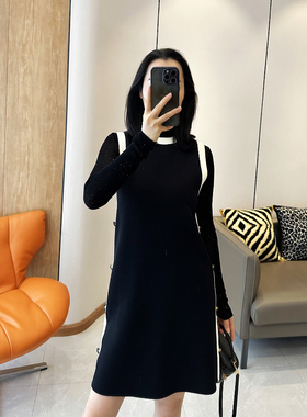 C4538 时尚巴黎的老店 高货 伊力特针织 黑白拼色 侧扣无袖背心裙